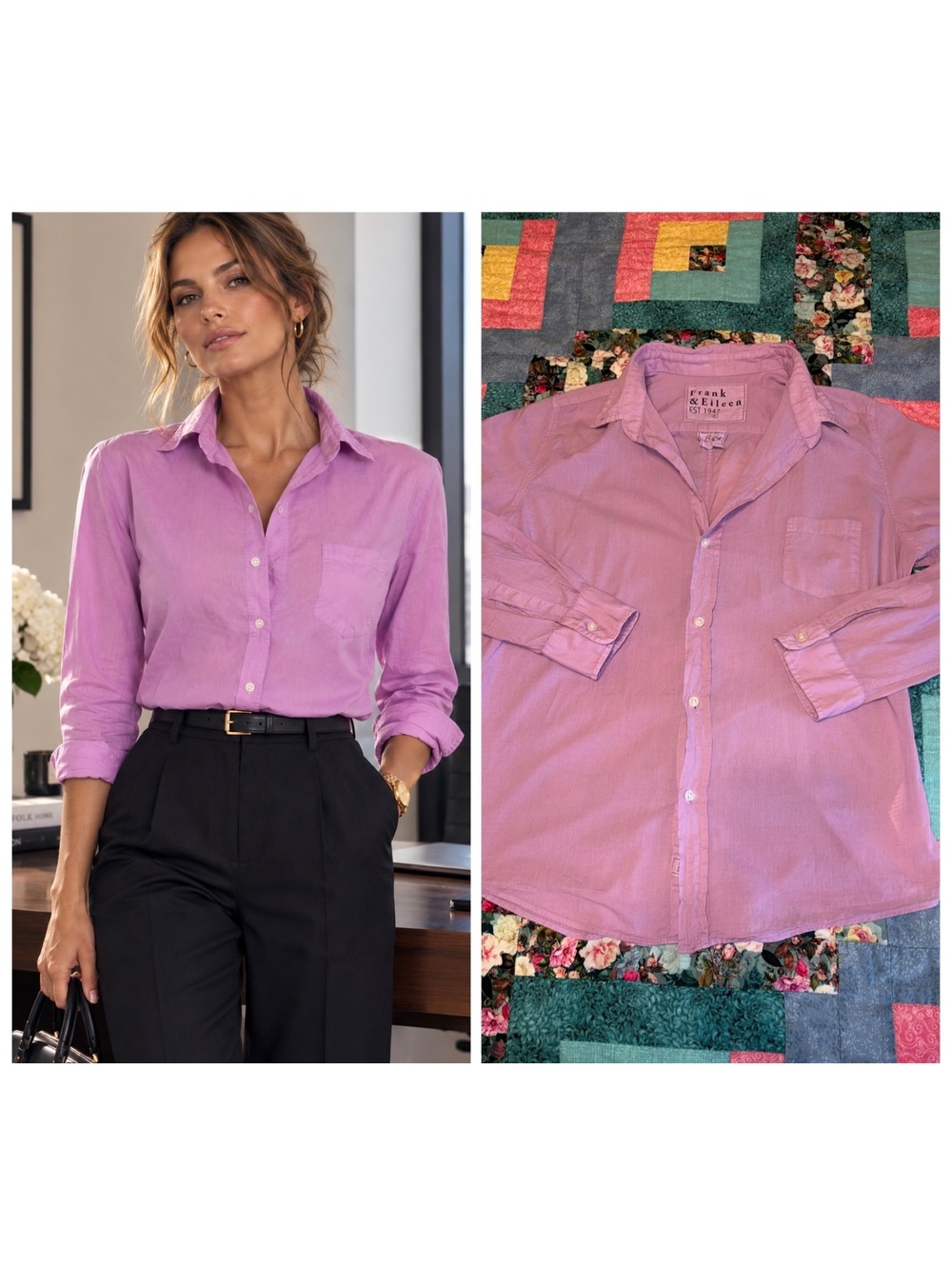 Frank & Eileen $288 Barry Womans Large Pink Cotton Lightweight Button Up Shirt
